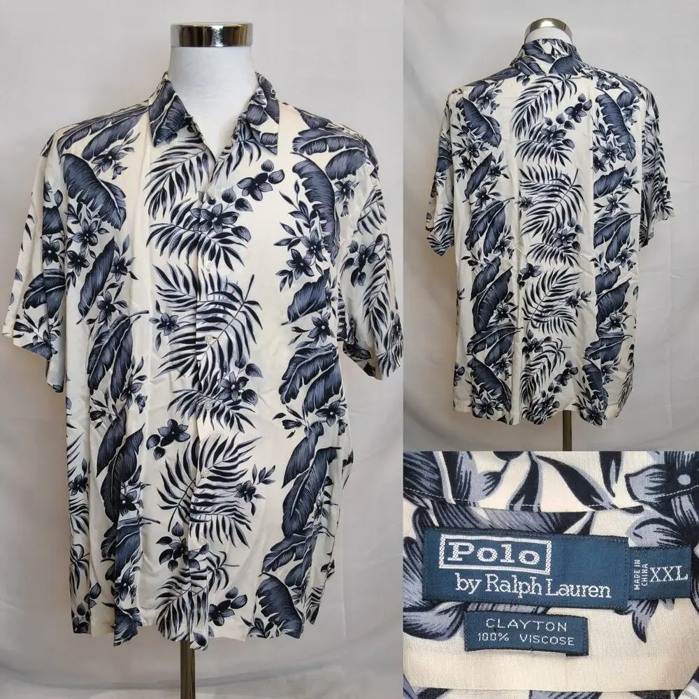 Polo Ralph Lauren Clayton Hawaiian Shirt Men's XXL White/Blue Floral #W5355